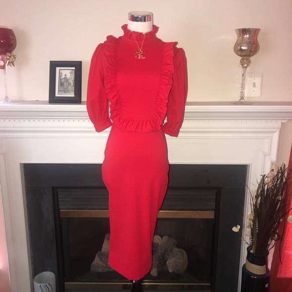 Good Time USA | Tomato Red Ruffle Midi Dress - Picture 3 of 6